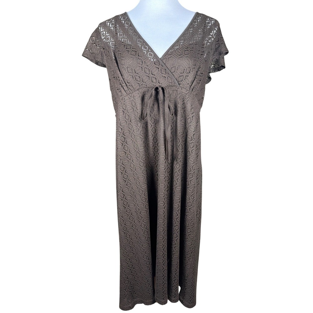 Ann Taylor LOFT Brown Crochet Lace Midi Dress V-Neck Empire Tie 16 NWT‎ 80488231